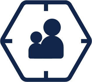 picture of a smaller person next to a bigger person in a hexagon